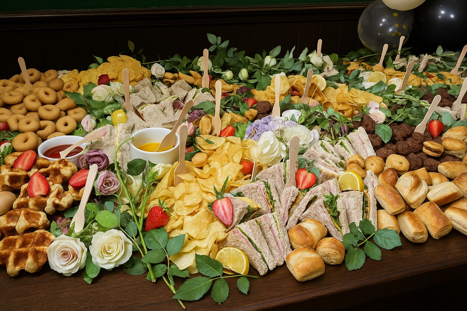 The Queen's Head Kingsnorth restaurant food spread for a pub event